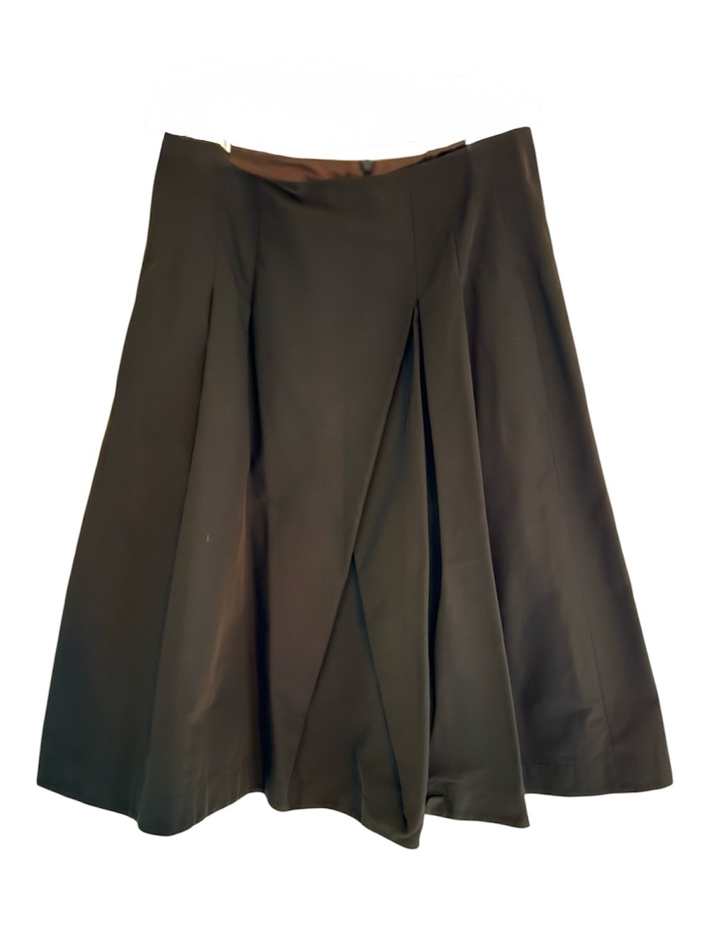 Rene Lezard Women’s A-Line Brown Cotton Blend Taffeta Pleated Skirt